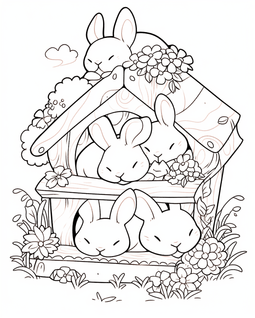 Bunnies in a Hutch Coloring Sheet